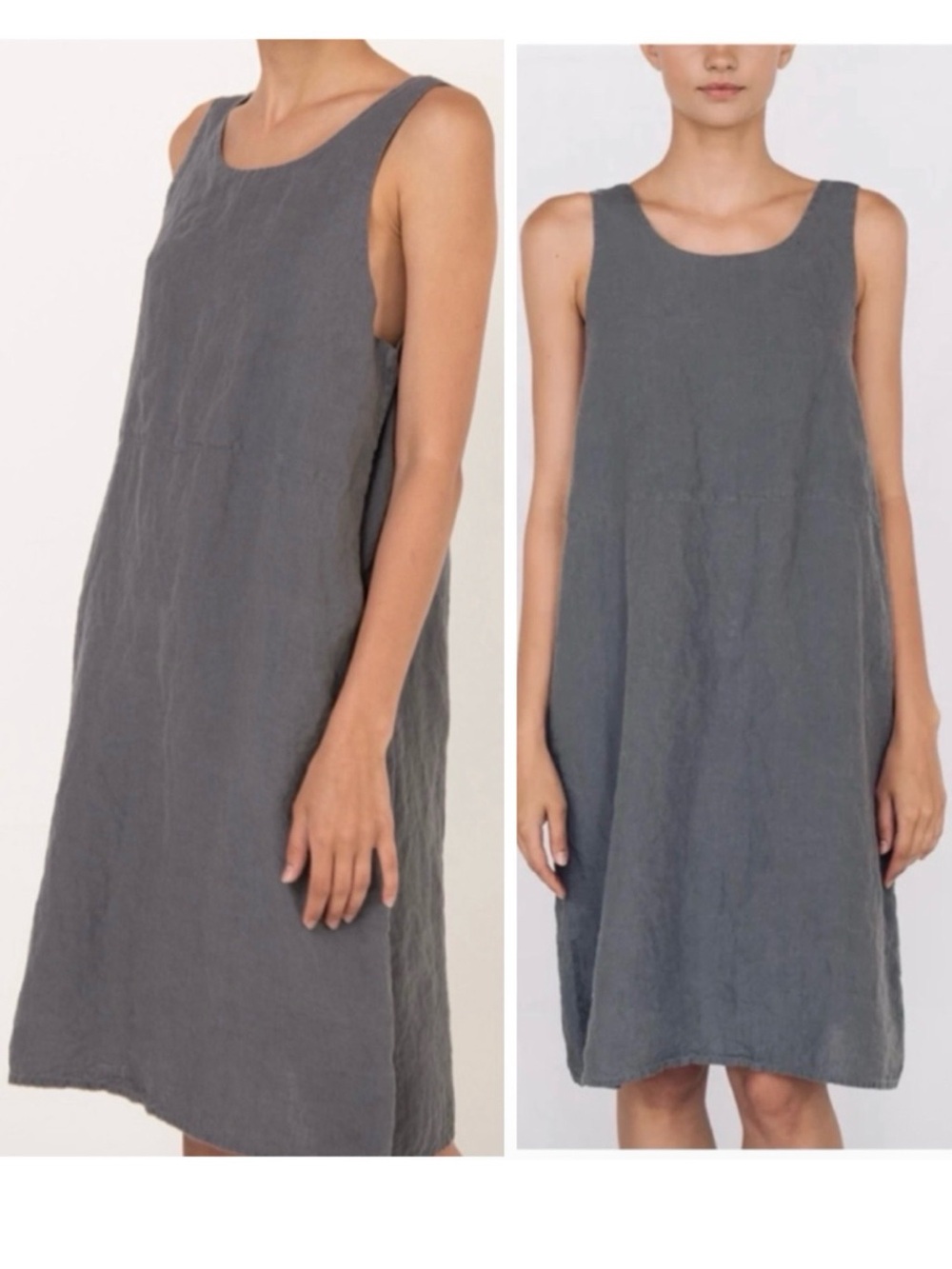 Flax Linen Dress Lagenlook Gray Coastal Boho Minimalist Capsule Organic Small